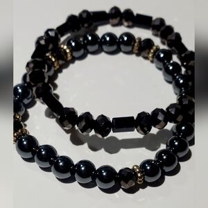 Elegant Black and Gold Beaded Bracelet Set